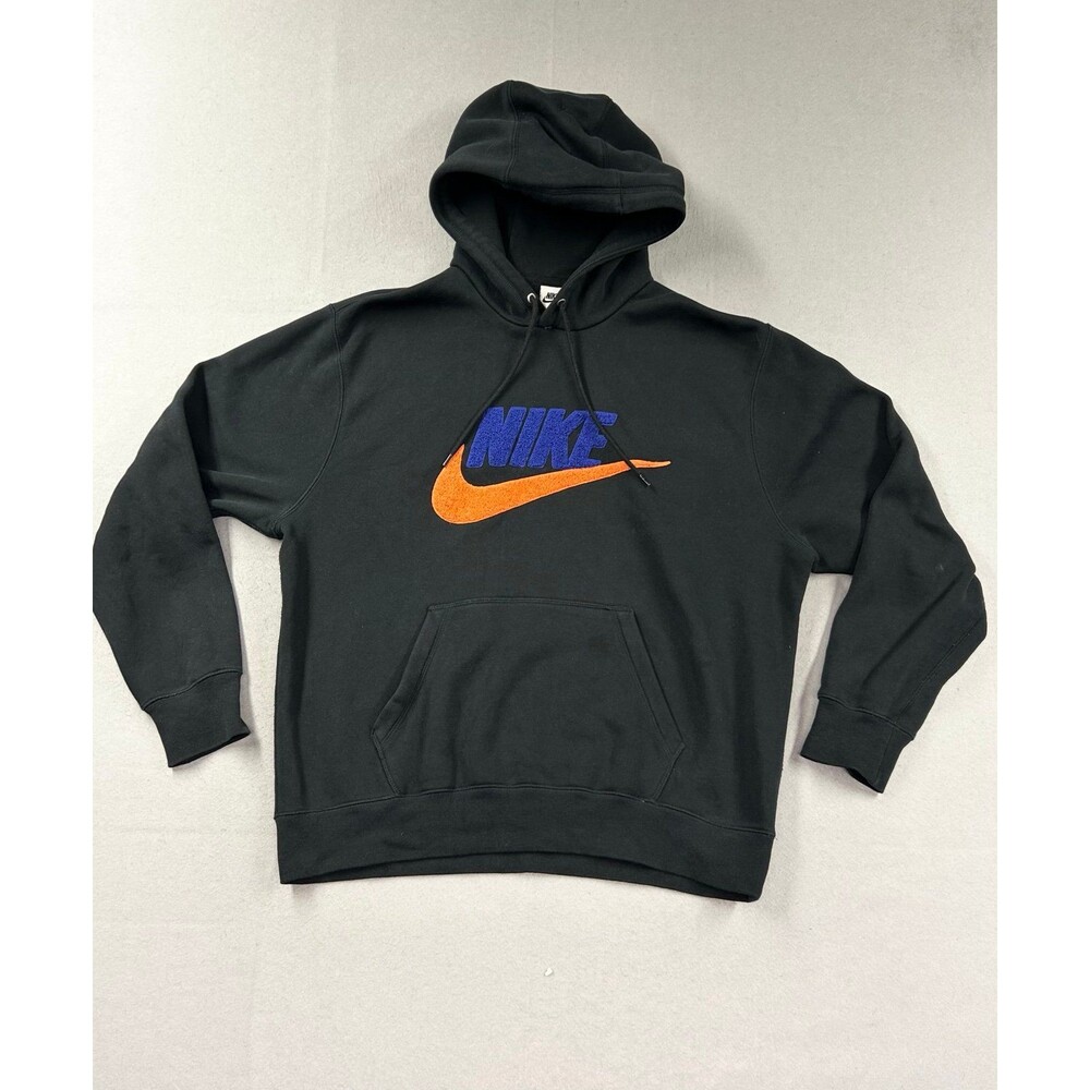 Nike Club Fleece Pullover Hoodie Black Orange Blue Terry FN3104-010 Mens Large